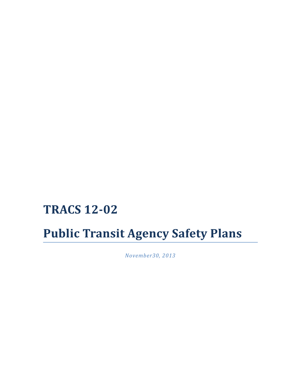 Public Transit Agency Safety Plans