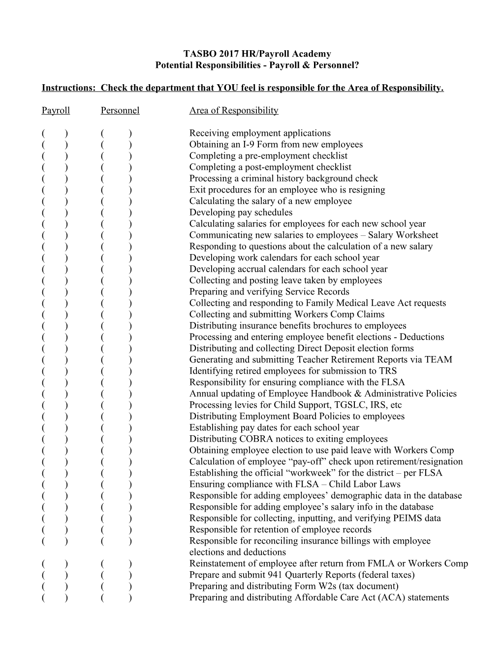 Potential Responsibilities - Payroll & Personnel?