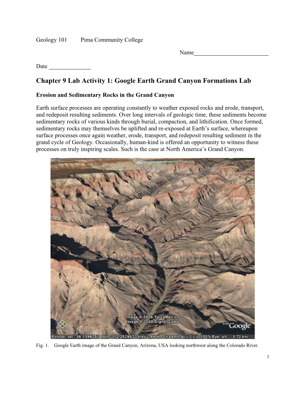 Chapter 9 Lab Activity 1: Google Earth Grand Canyon Formations Lab