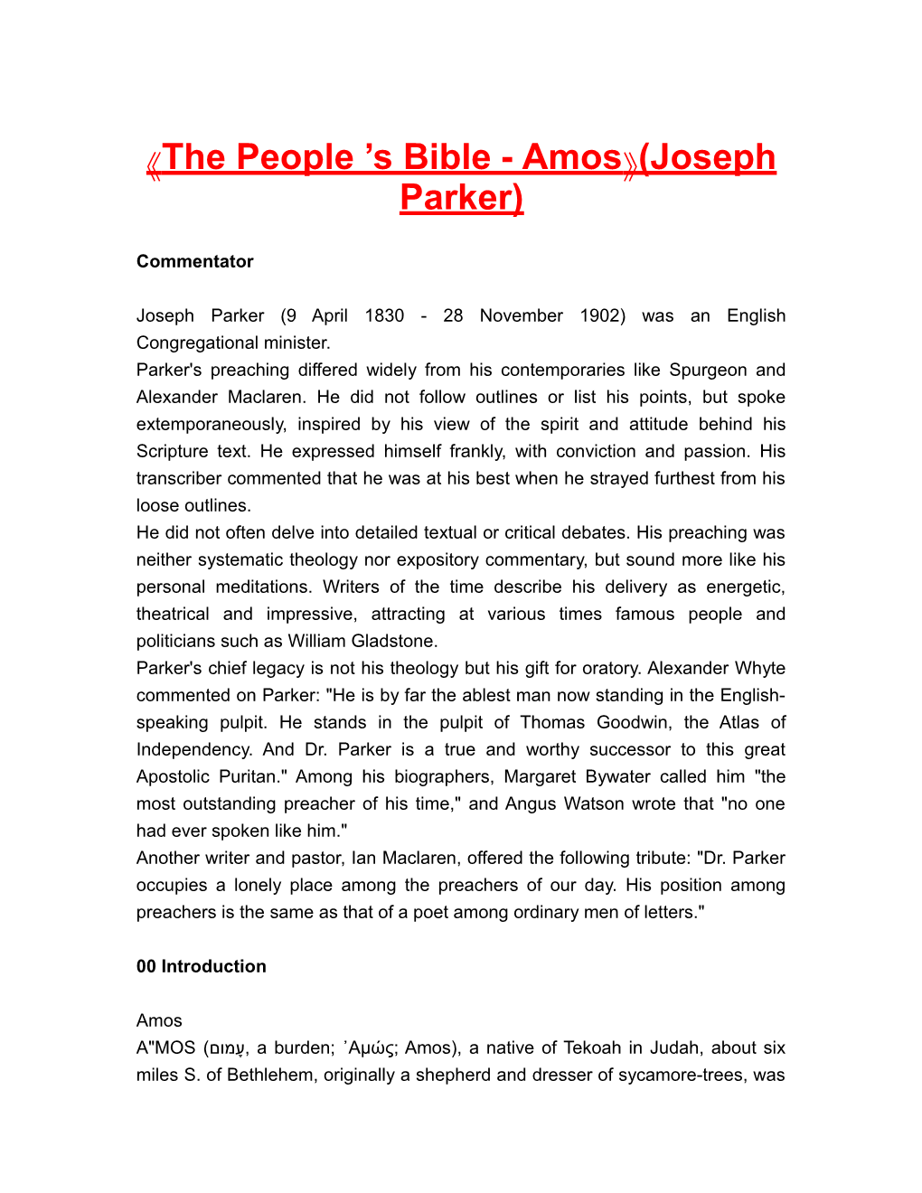 The People S Bible - Amos (Joseph Parker)