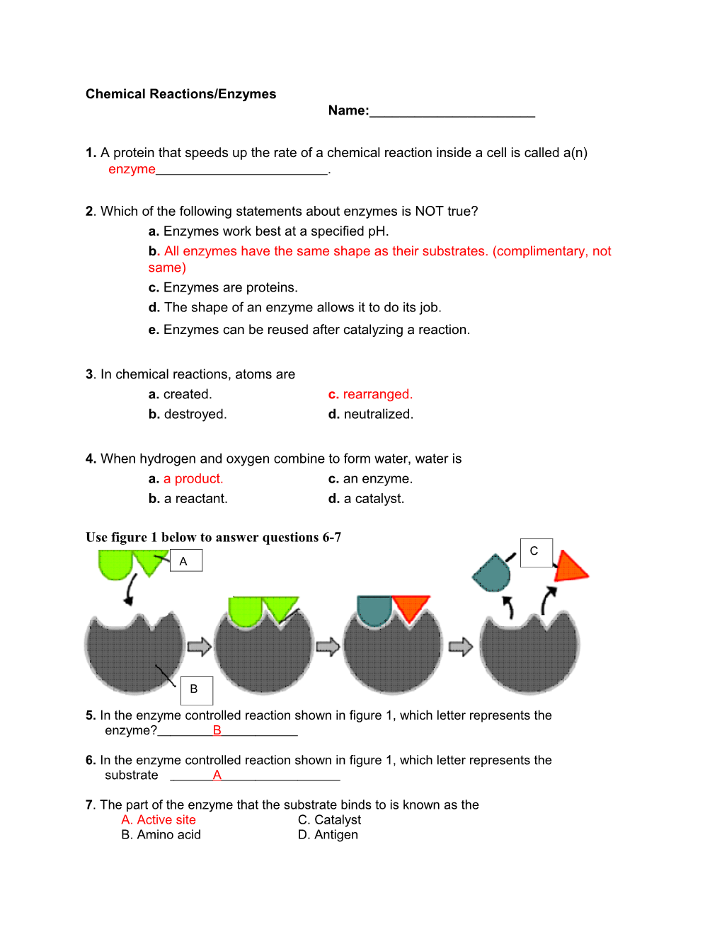 Chemical Reactions/Enzymes Name:______