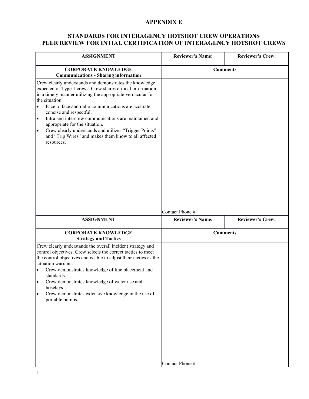 Standards for Interagency Hotshot Crew Operations