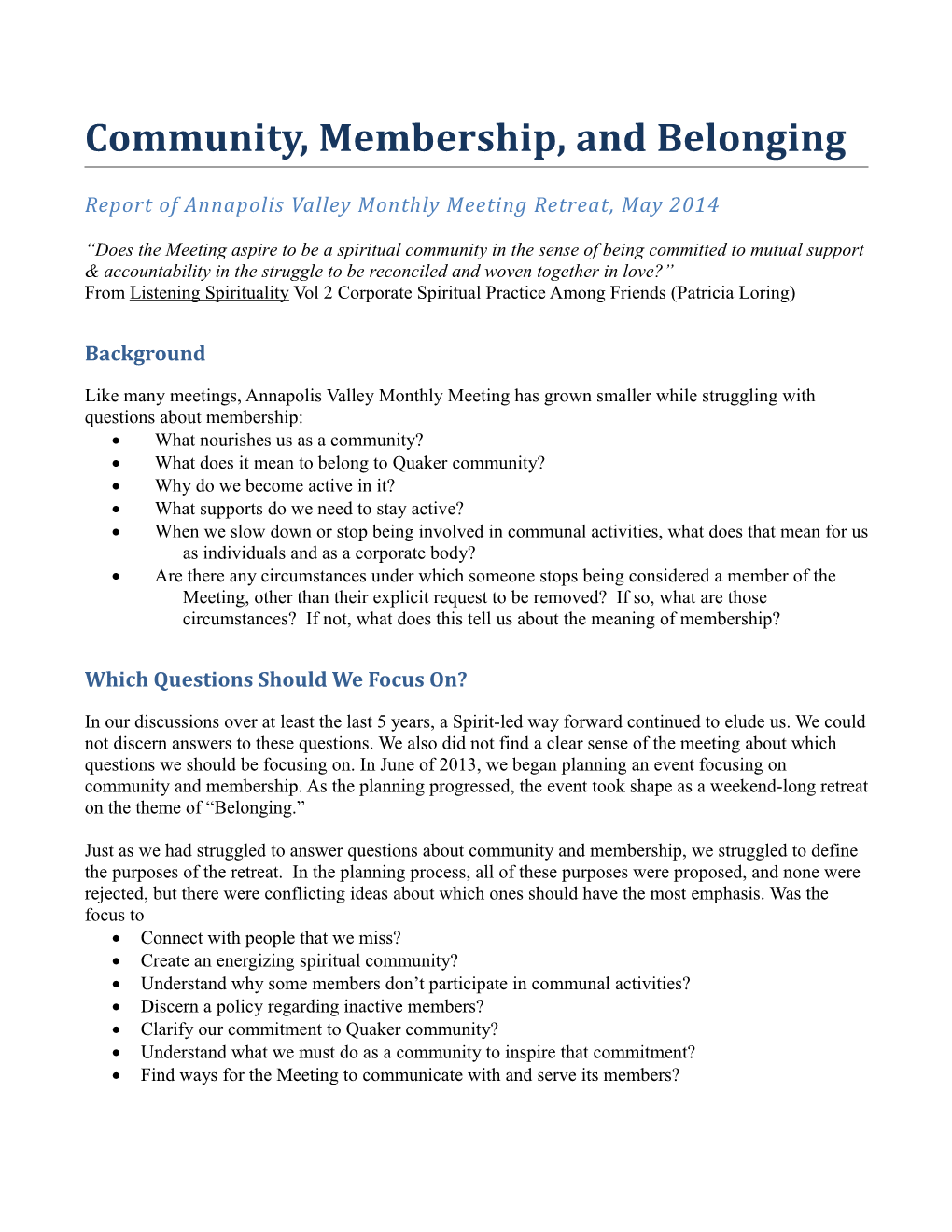 Community, Membership, and Belonging