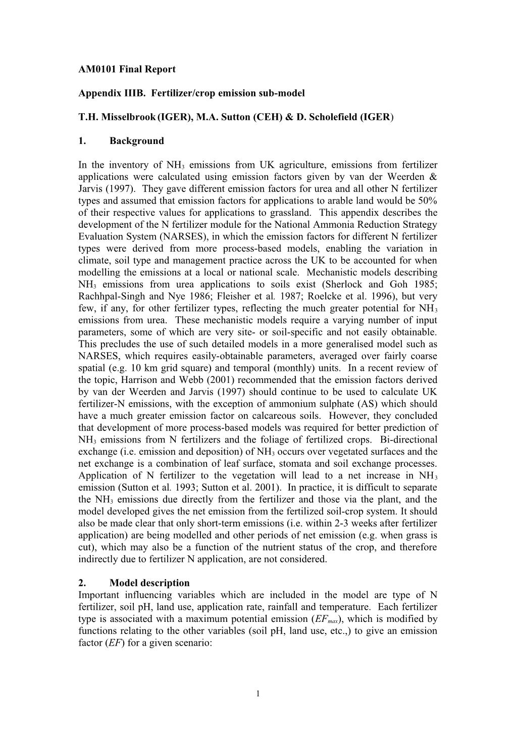 Appendix IIIB. Fertilizer/Crop Emission Sub-Model