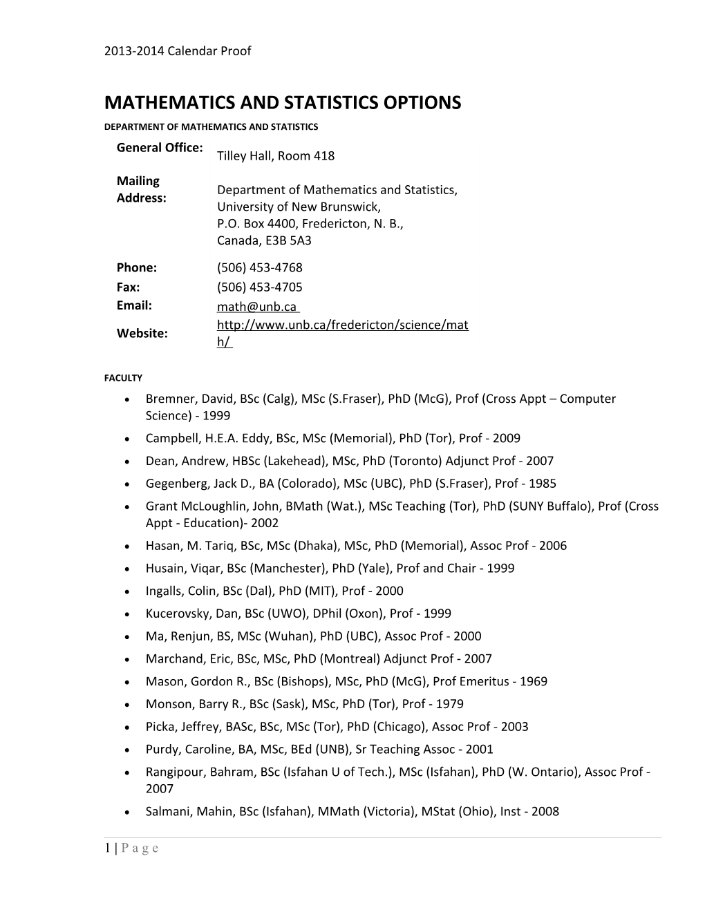 Mathematics and Statistics Options