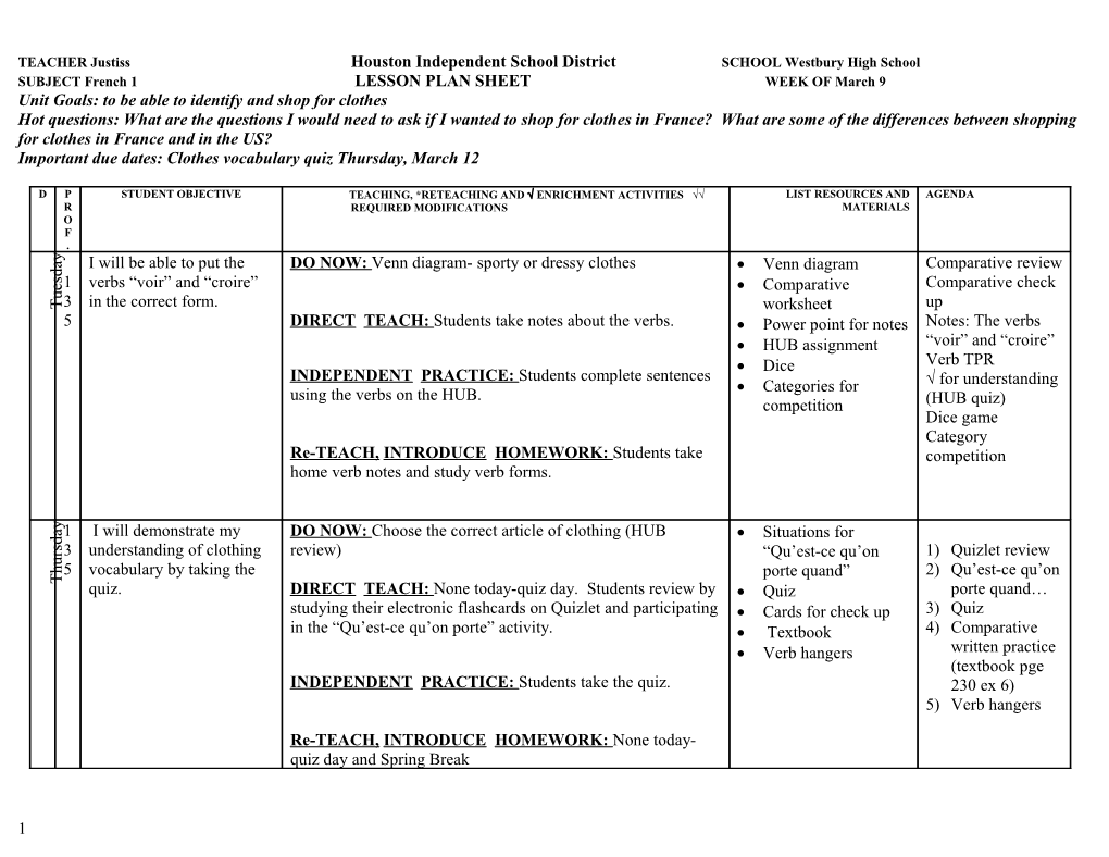 TEACHER Justiss Houston Independent School District SCHOOL Westbury High School s1