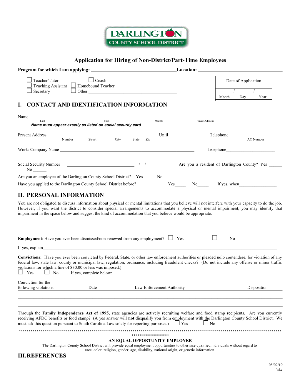 Classified Employment Application