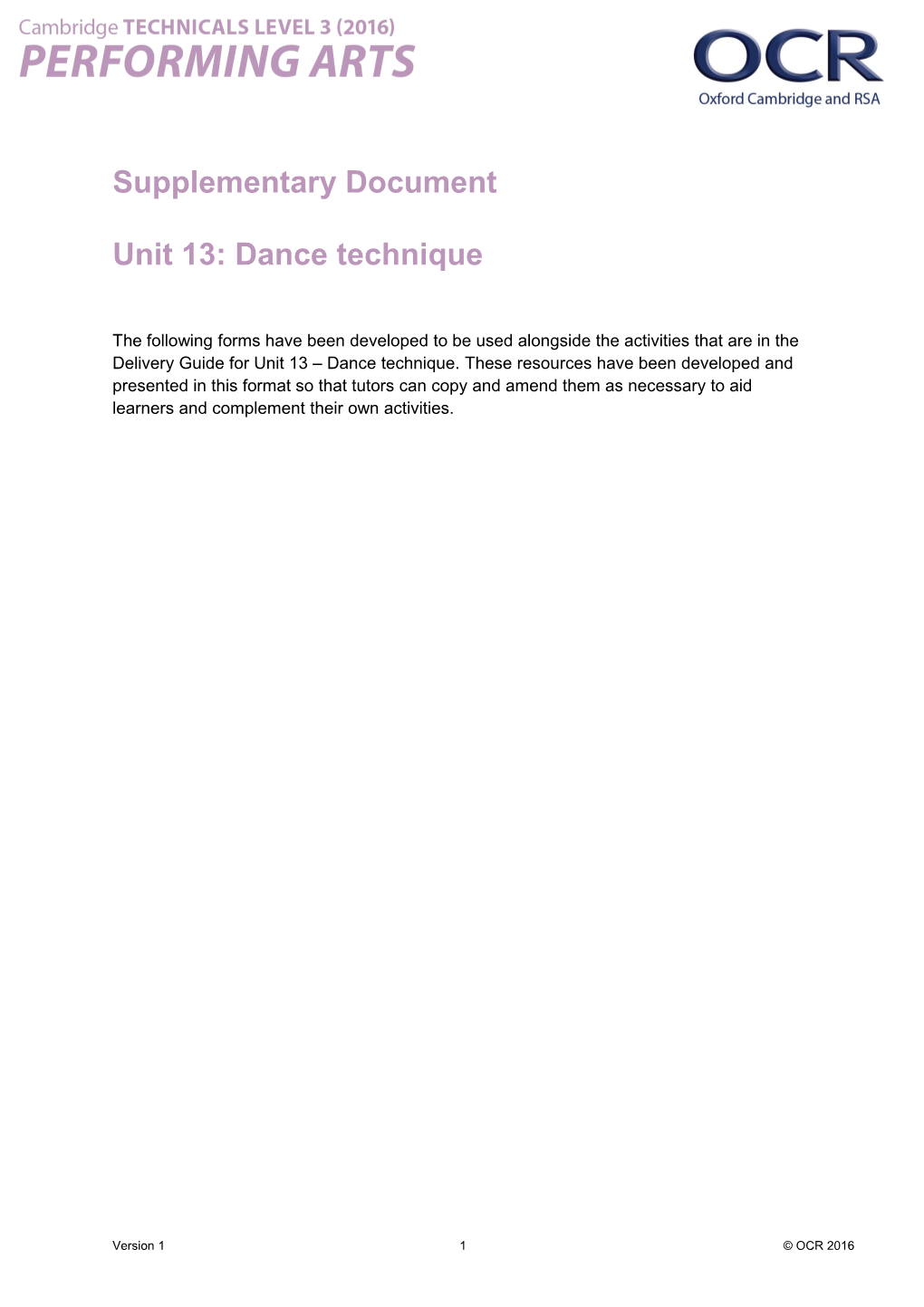 Cambridge Technicals Level 3 Perfoming Arts Lesson Element