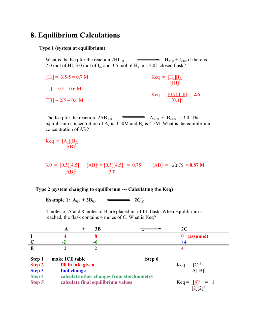 8. Equilibrium Calculations