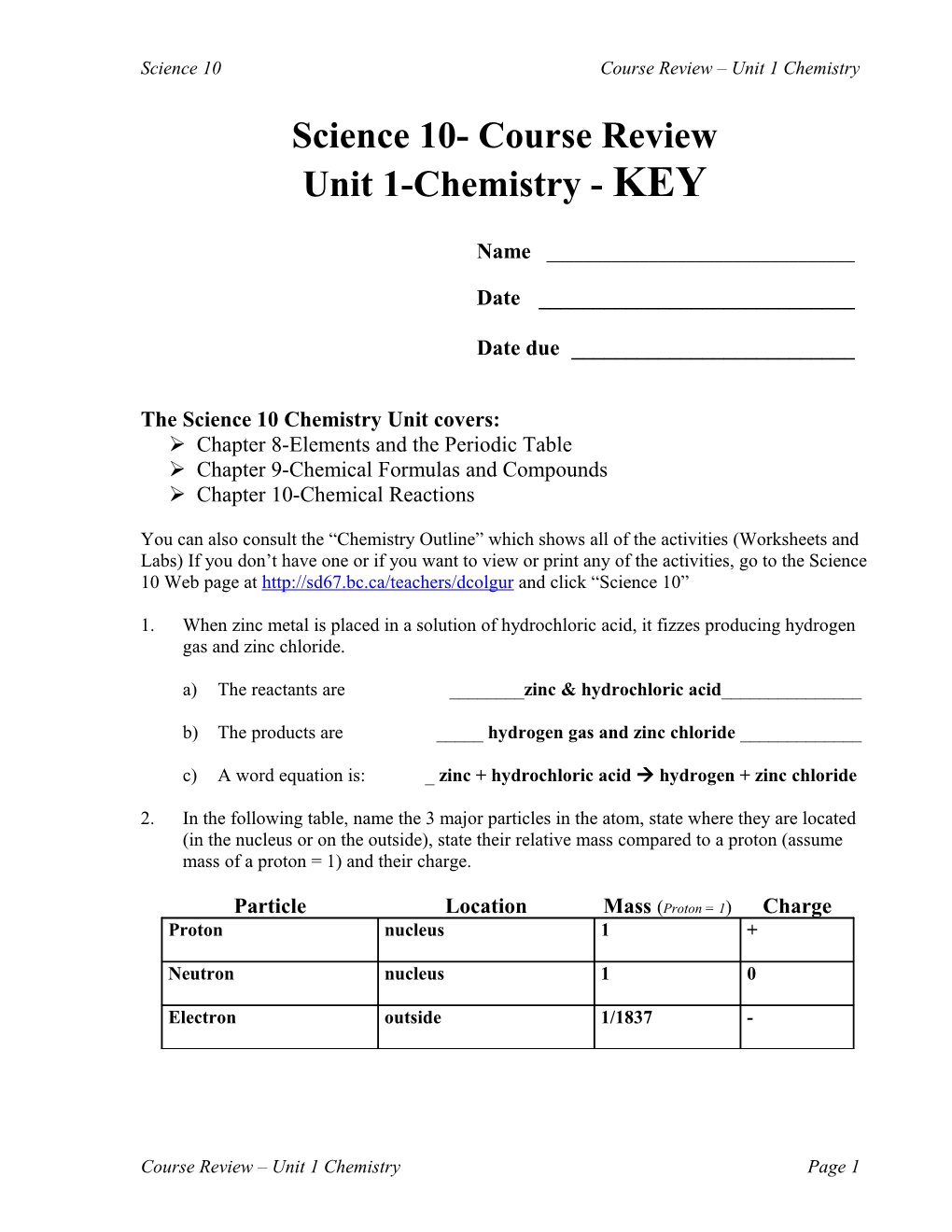 Science 10- Course Review