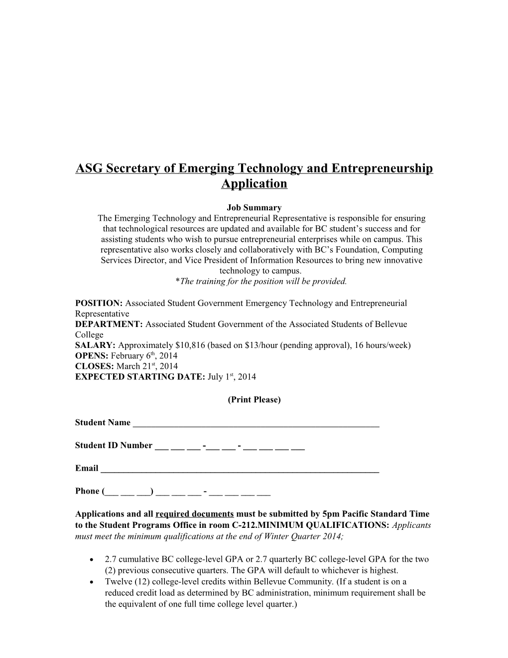 ASG Secretary Ofemerging Technology and Entrepreneurship Application