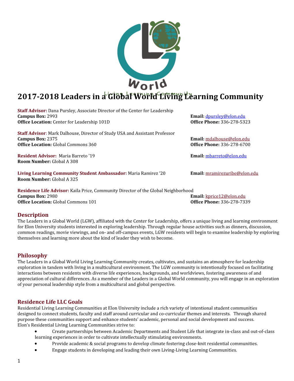 2017-2018 Leaders in a Global Worldliving Learning Community