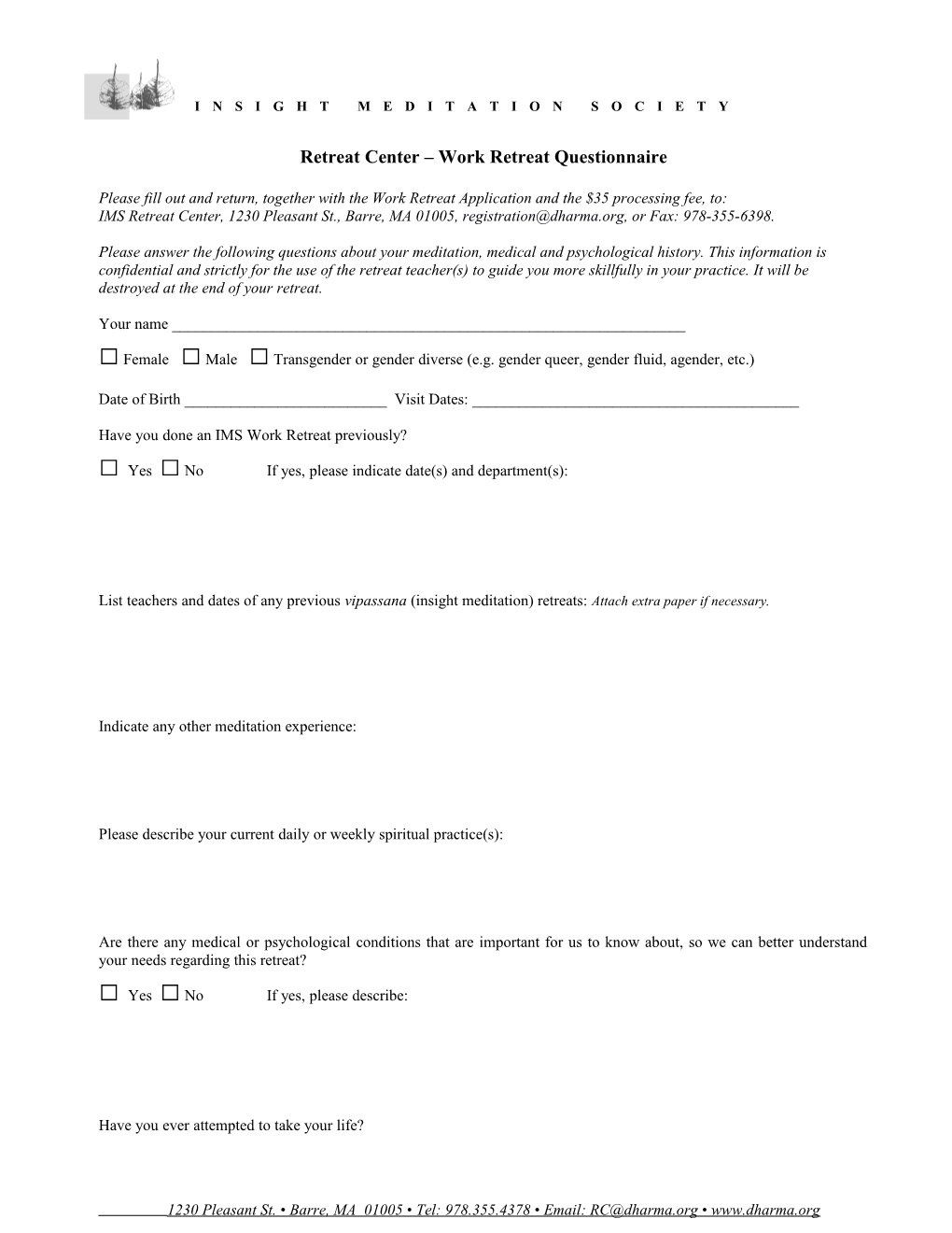 Retreatcenter Work Retreat Questionnaire