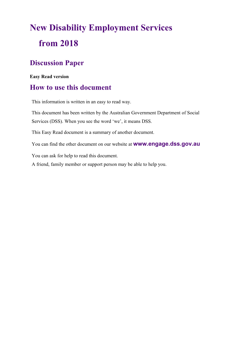 Disability Employment Services Reform Discussion Paper - Easy English