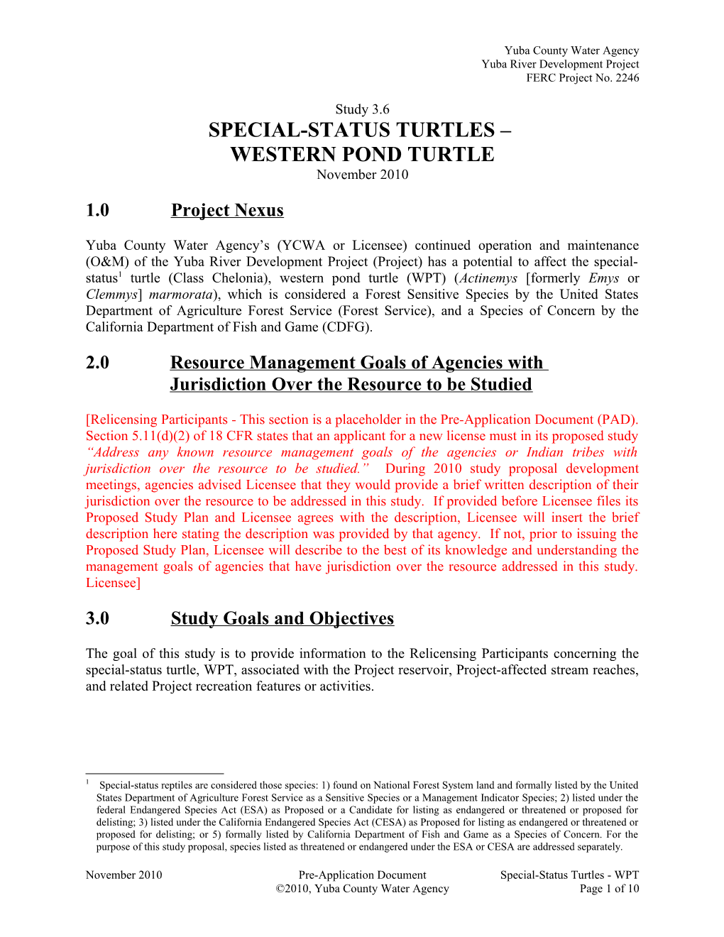 DRAFT Study Proposal - Special-Status Turtles