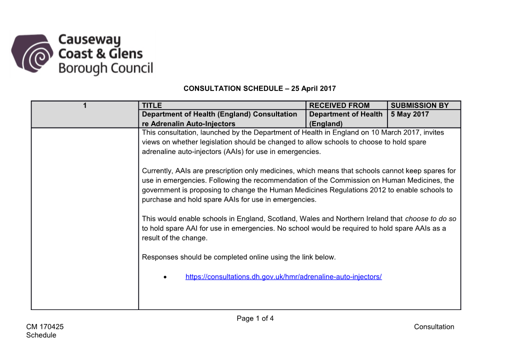 Reminder of Current Consultation Documents