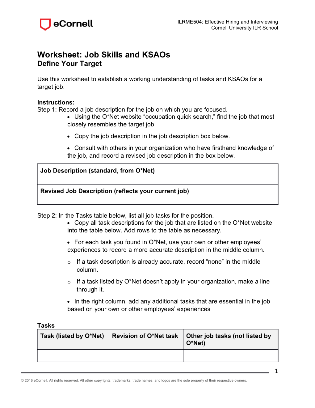 Worksheet: Job Skills and Ksaos