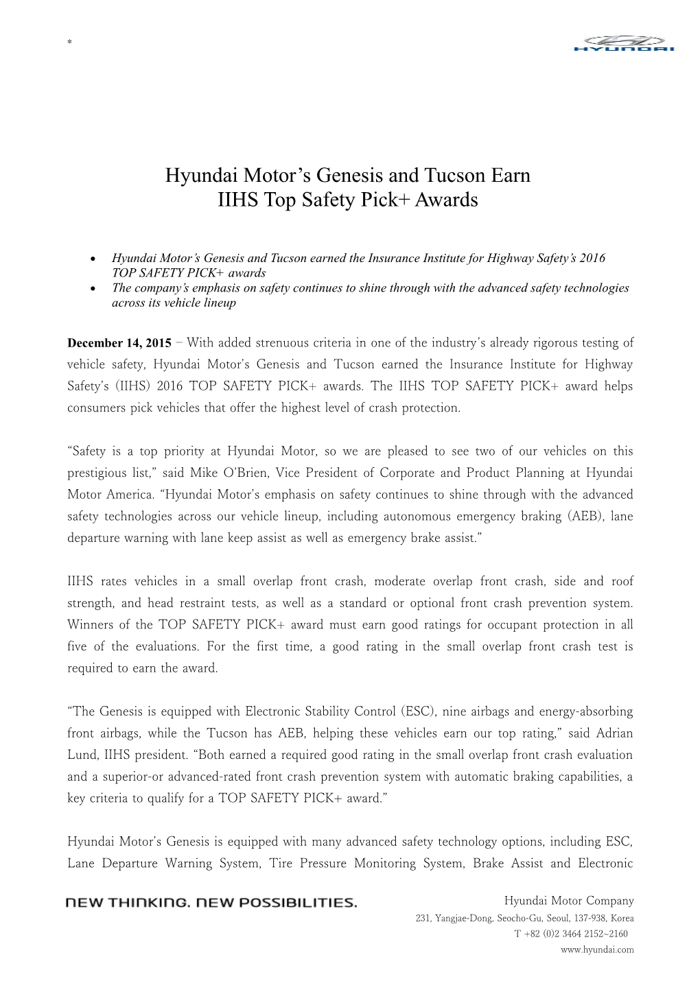 Hyundai Motor S Genesis and Tucson Earn