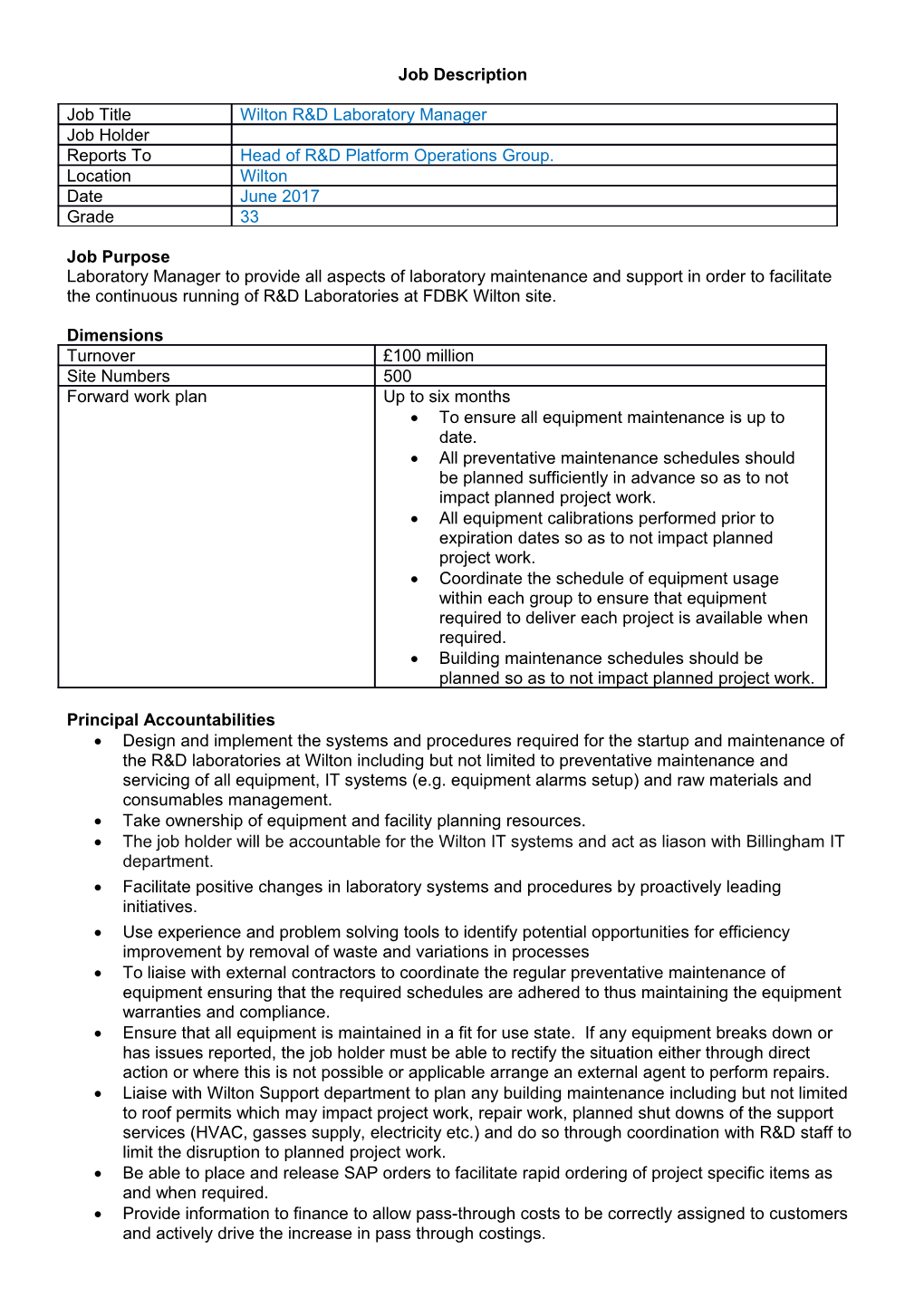 Principal Accountabilities