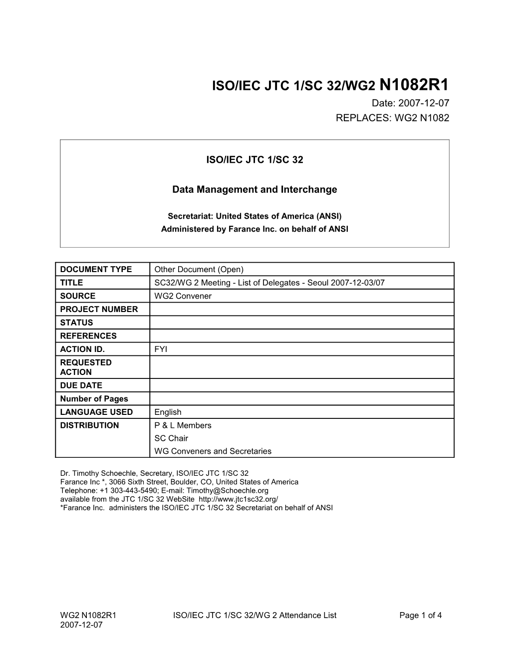 JTC 1/SC 32 Meeting Attendees Template