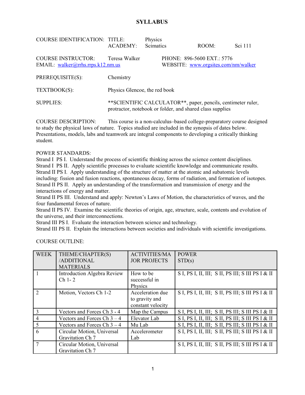 COURSE IDENTIFICATION: TITLE: Physics