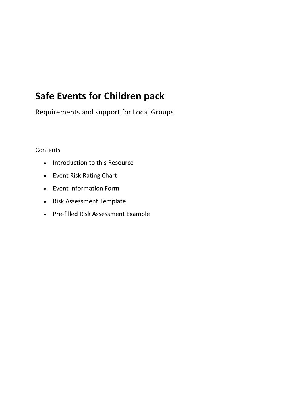Safe Eventsfor Children Pack