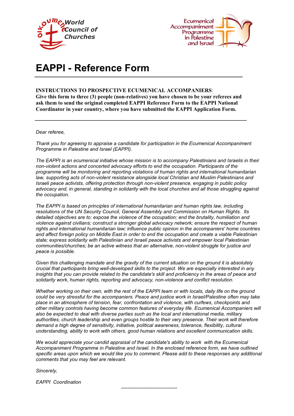 EAPPI - Reference Form