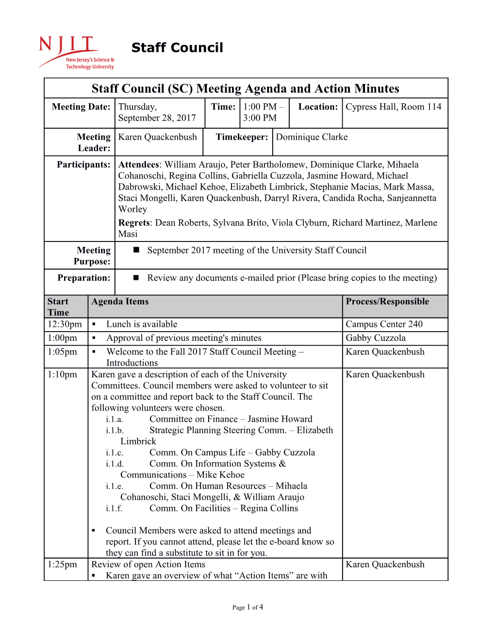 Staff Council (SC) Meeting Agenda and Action Minutes s1