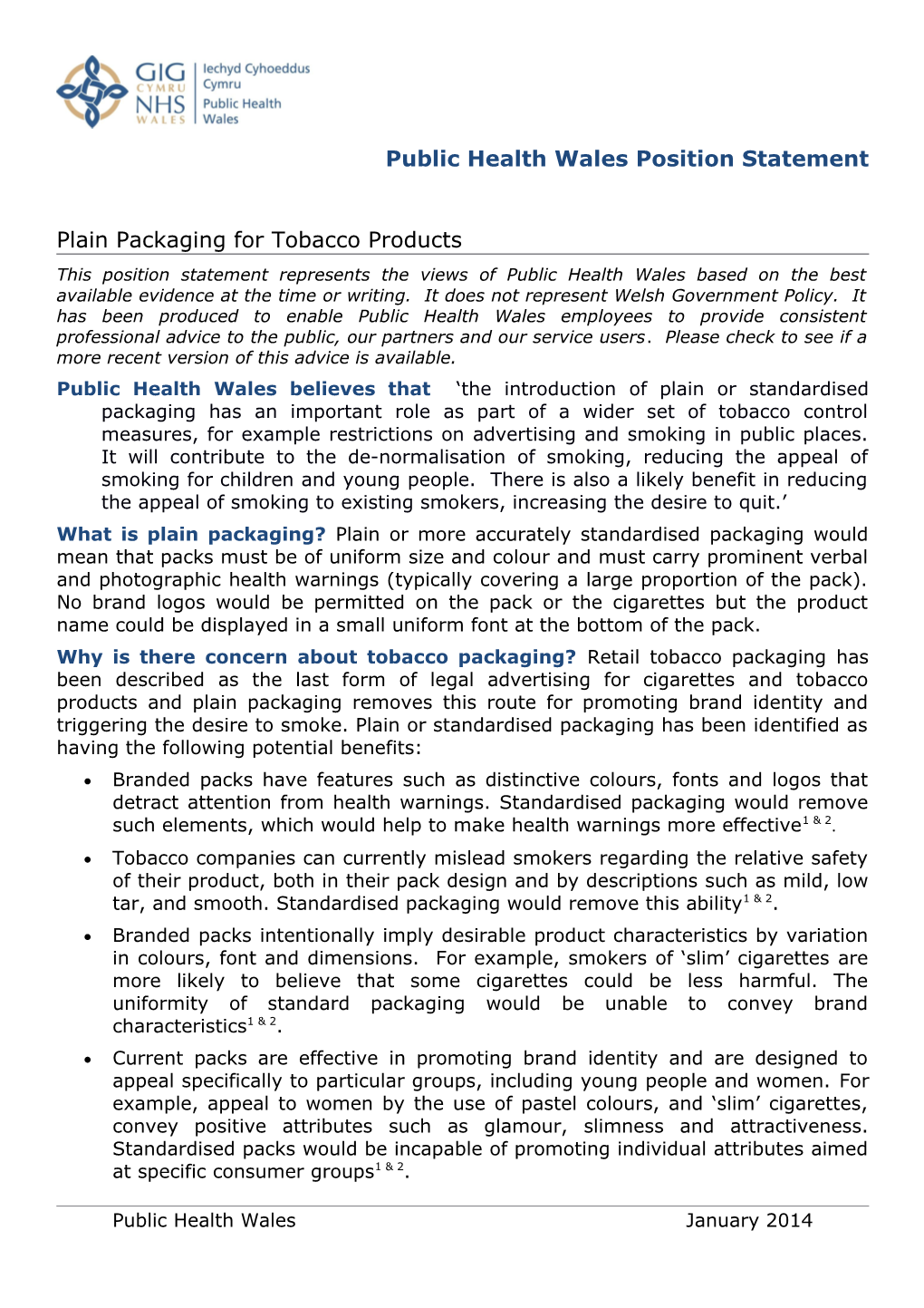 Plain Packaging for Tobacco Products