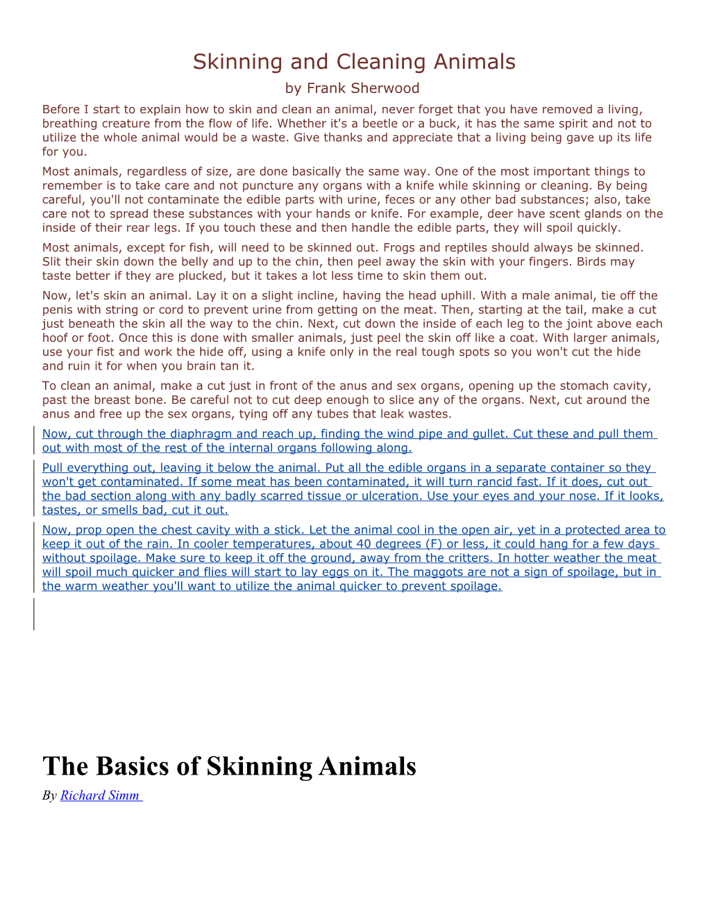 Skinning and Cleaning Animals