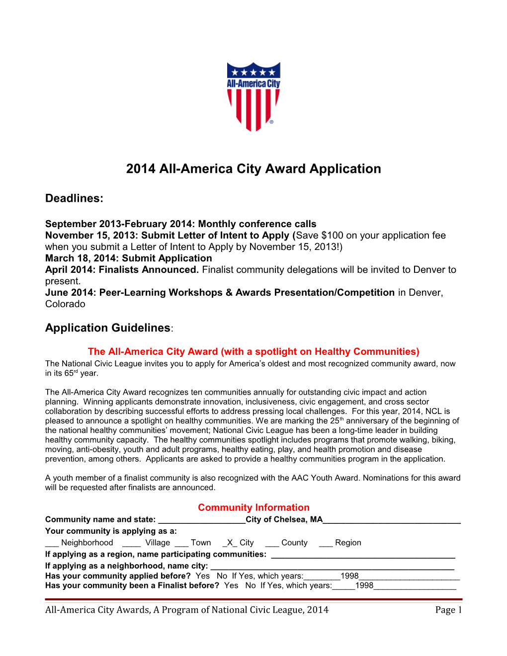 2014 All-America City Award Application