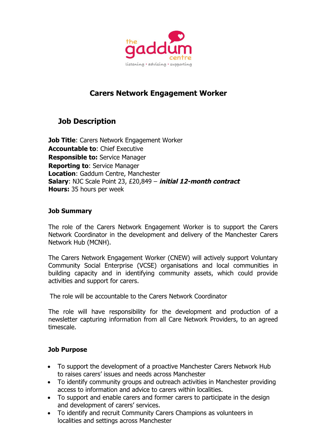 Carers Network Engagement Worker