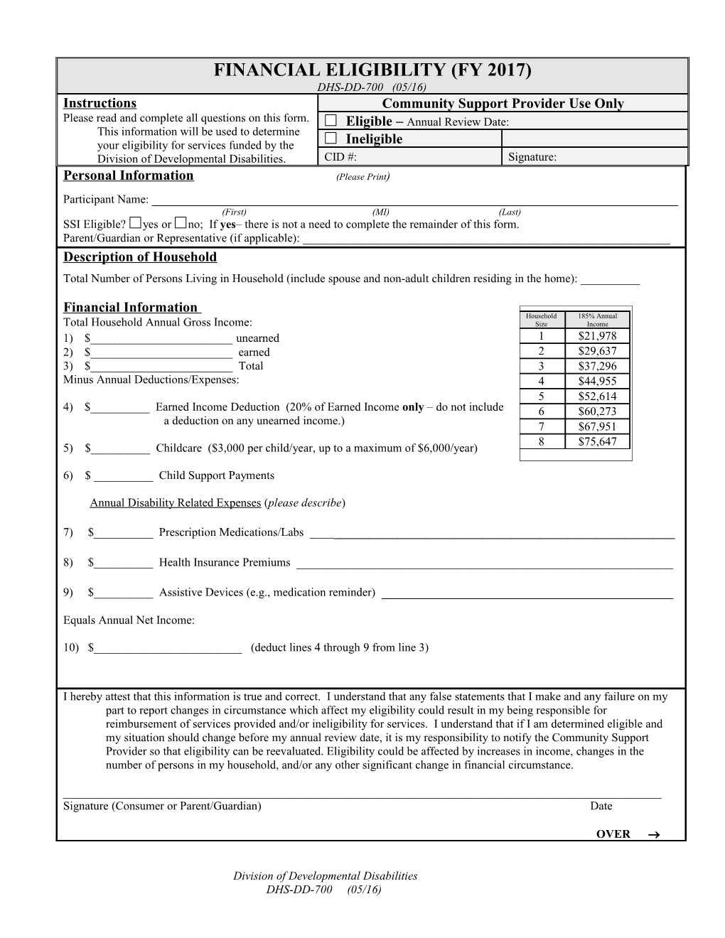 Means Test Eligibility Form