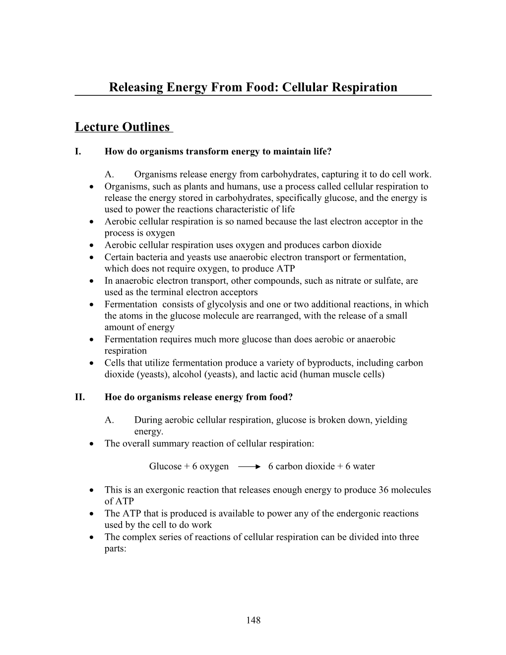 Releasing Energy from Food: Cellular Respiration