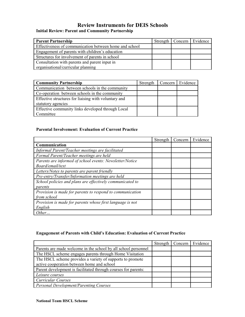 Review Instruments for DEIS Schools