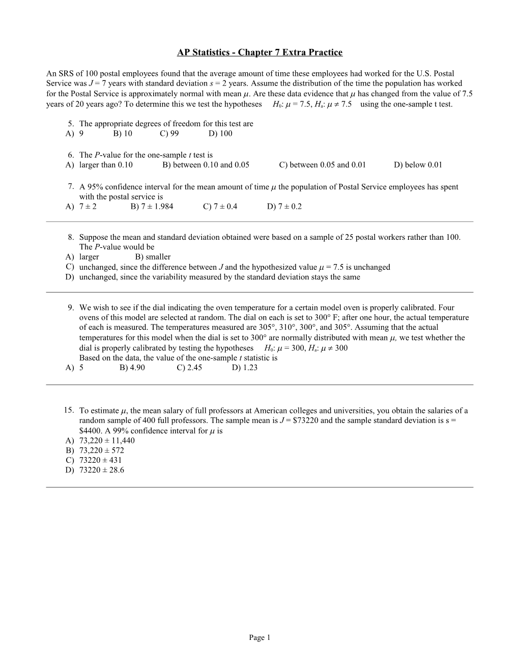 Chapter 7 - Inference for Distributions