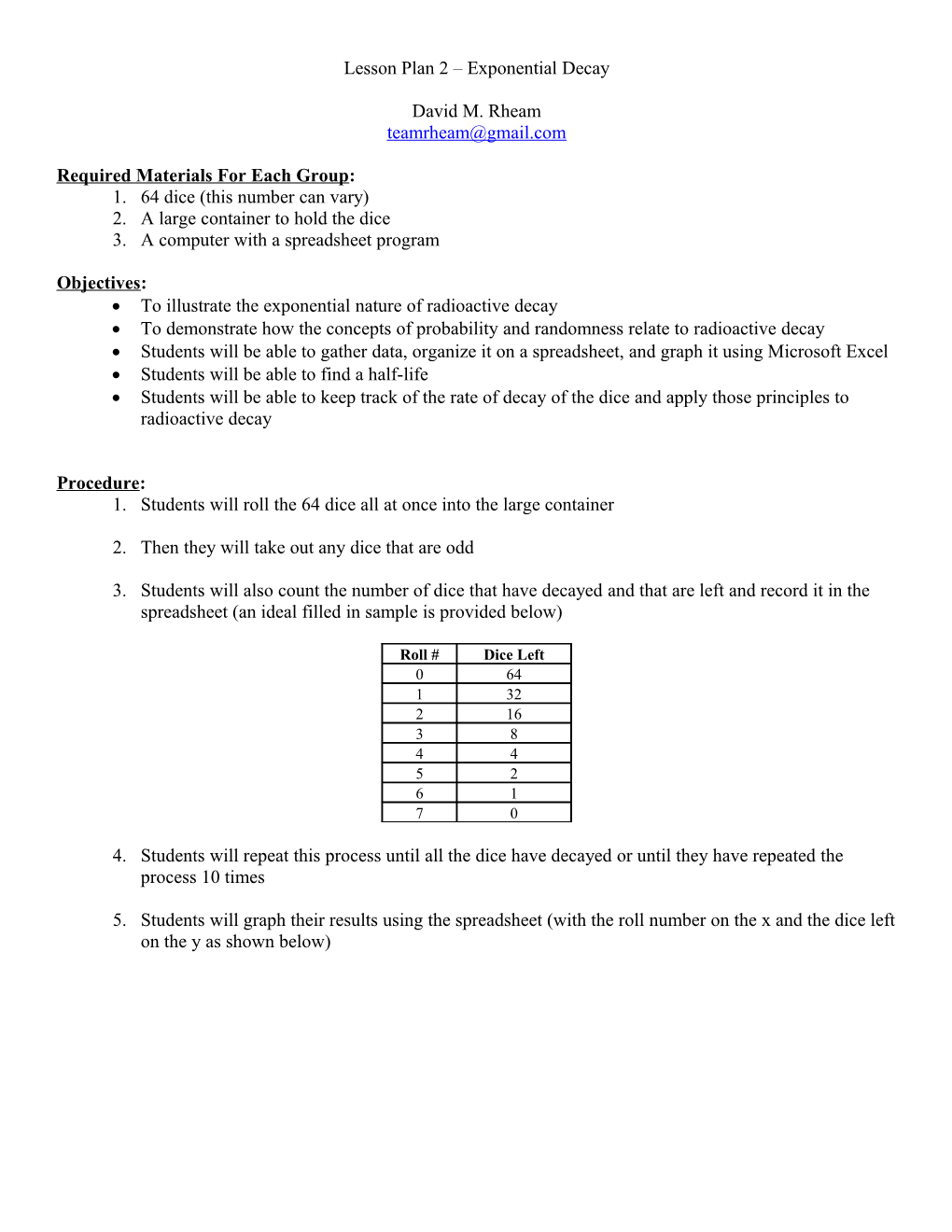 Lesson Plan 2 Exponential Decay