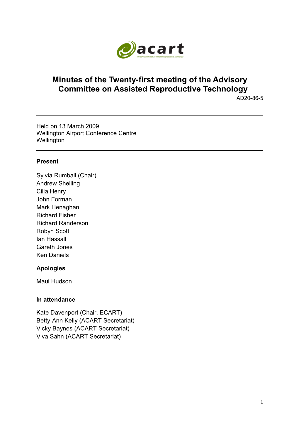 Minutes of the Twenty-First Meeting of the Advisory Committee on Assisted Reproductive