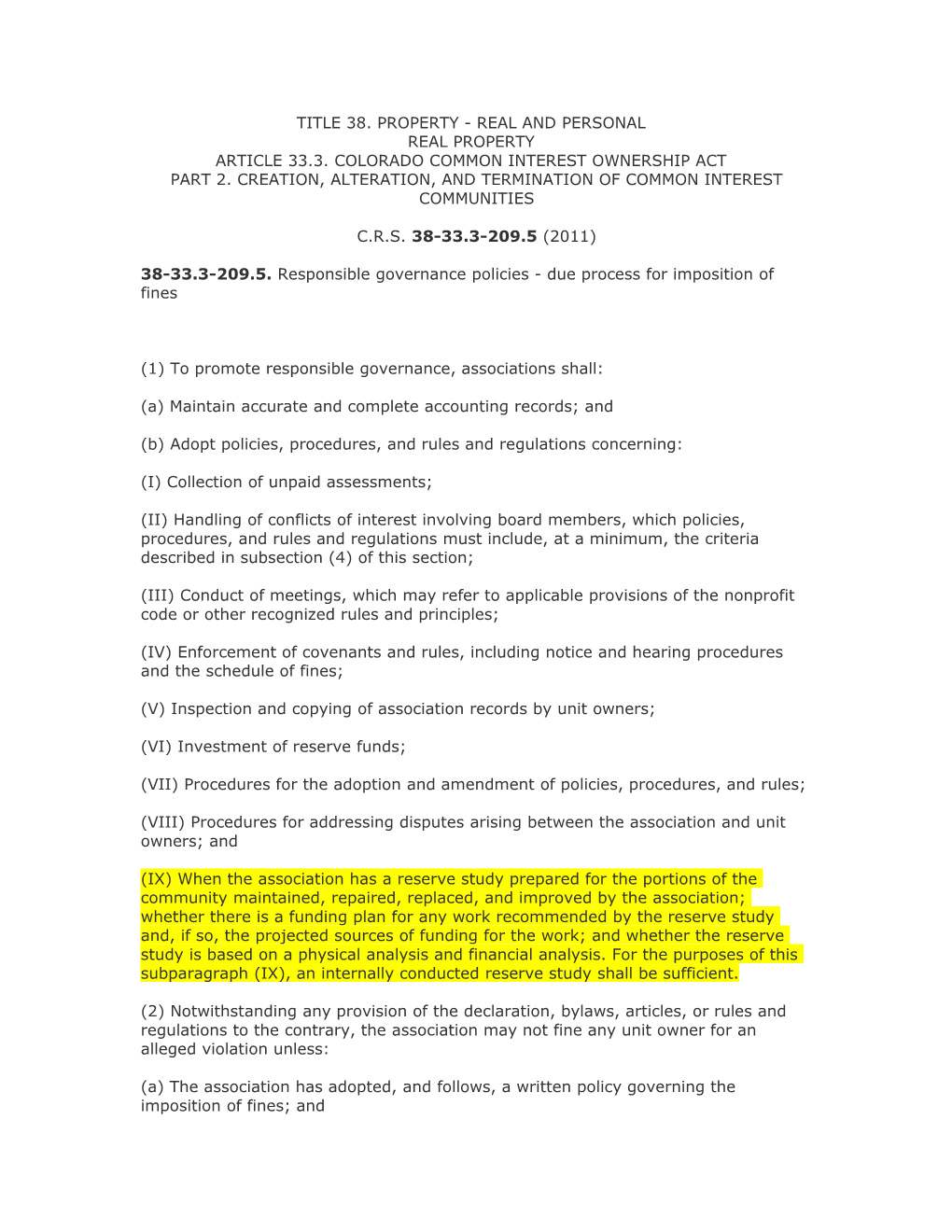 Title 38. Property - Real and Personal Real Property Article 33.3. Colorado Common Interest