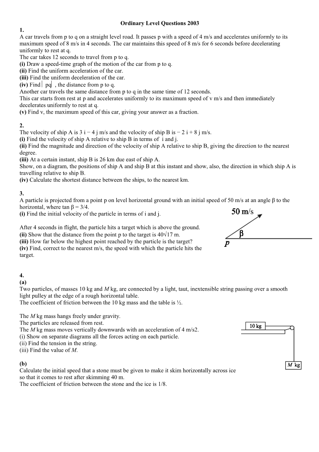 Ordinary Level Questions 2003