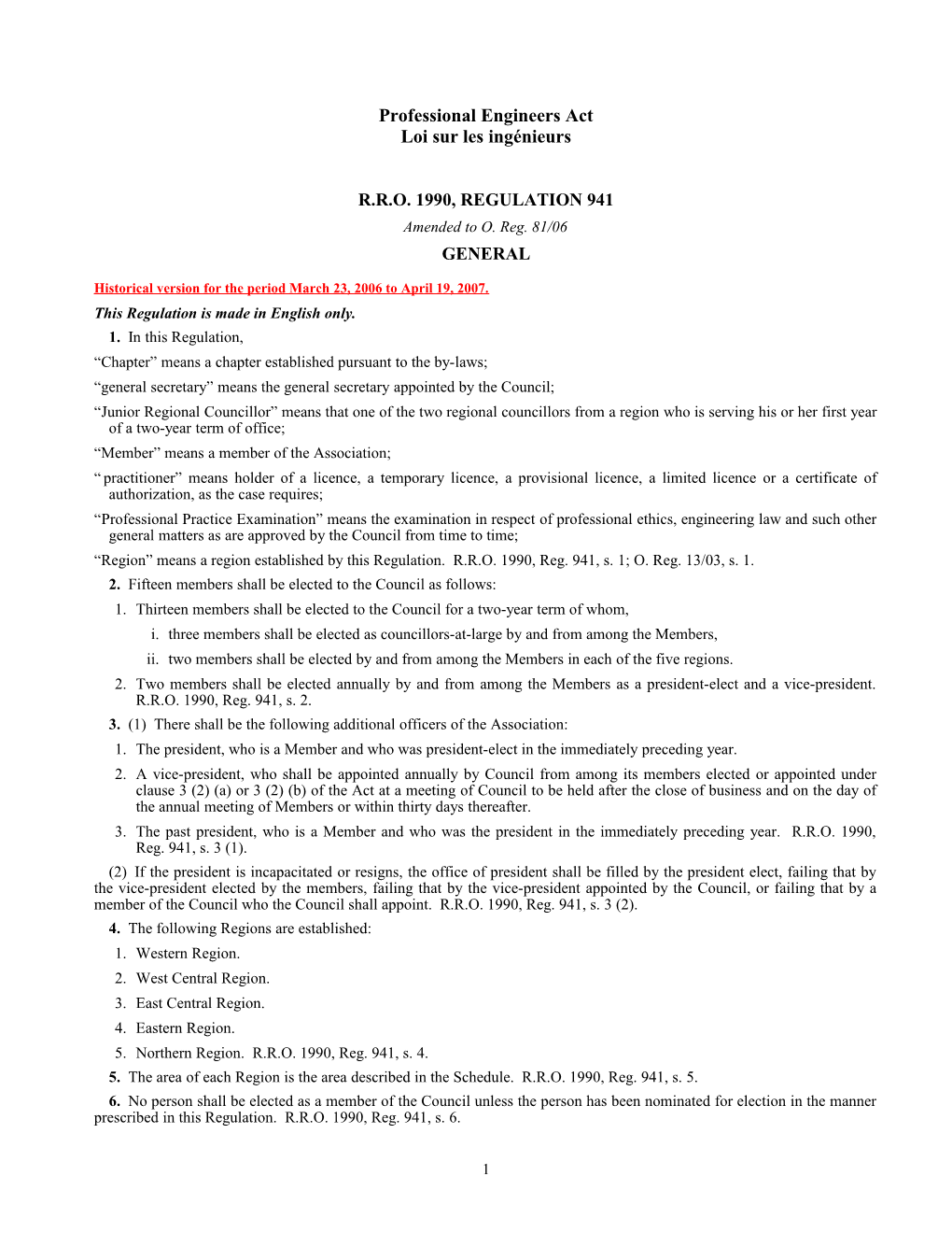 Professional Engineers Act - R.R.O. 1990, Reg. 941