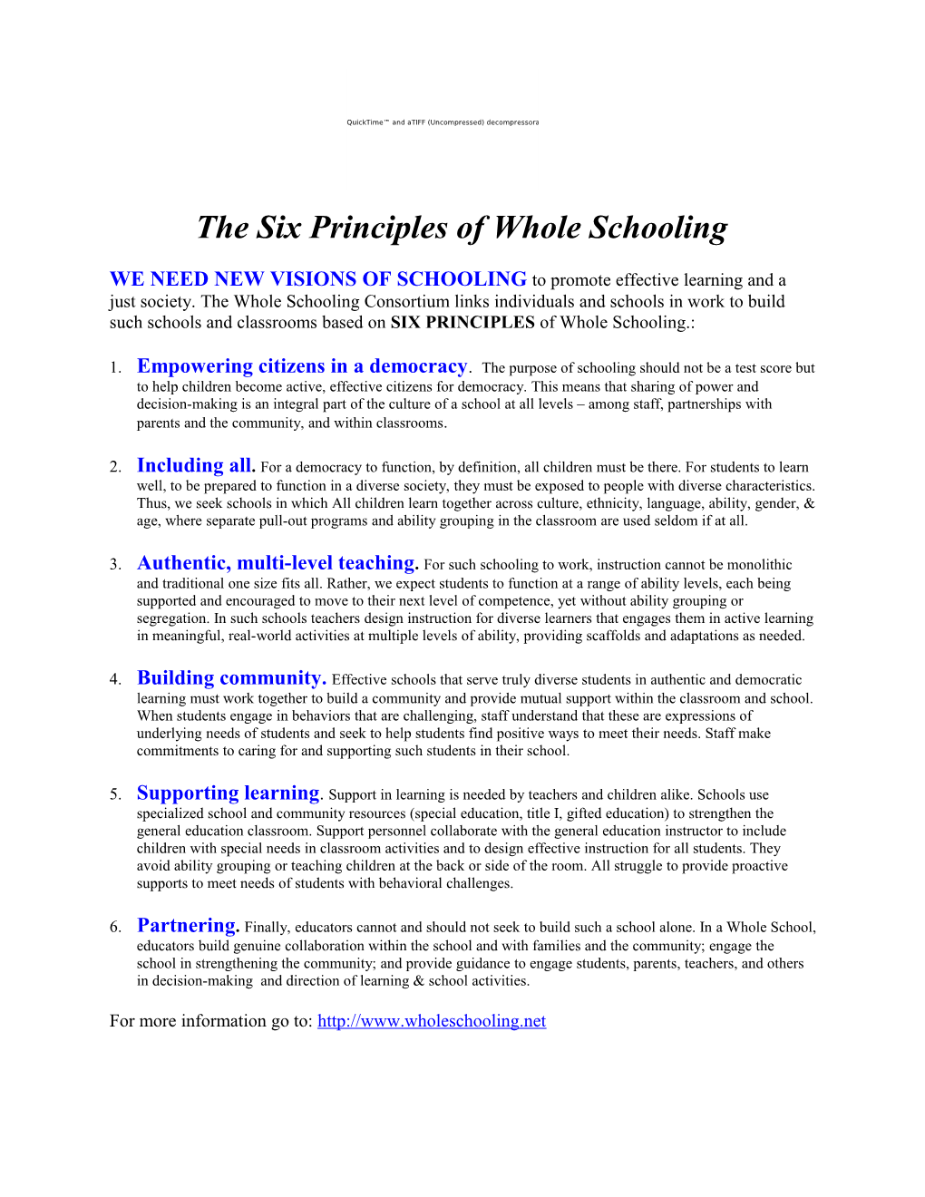 The Six Principles of Whole Schooling