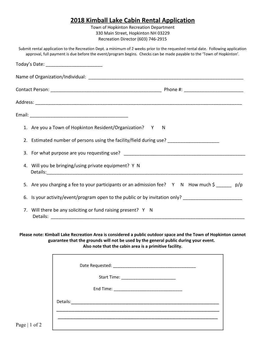 Slusser Senior Center Rental Application