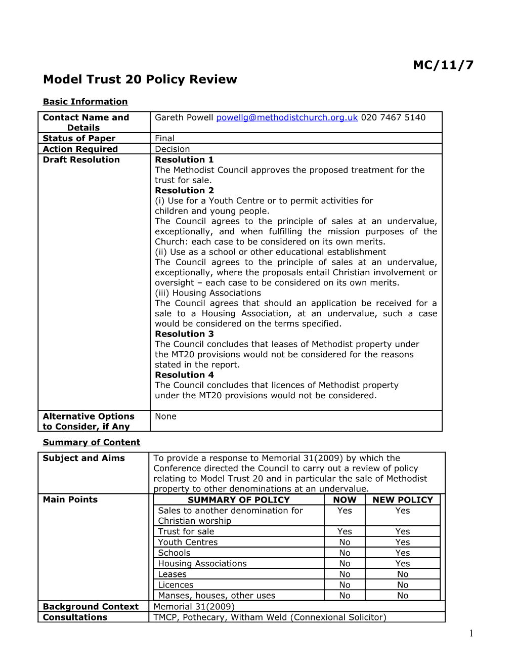 Model Trust 20 Policy Review