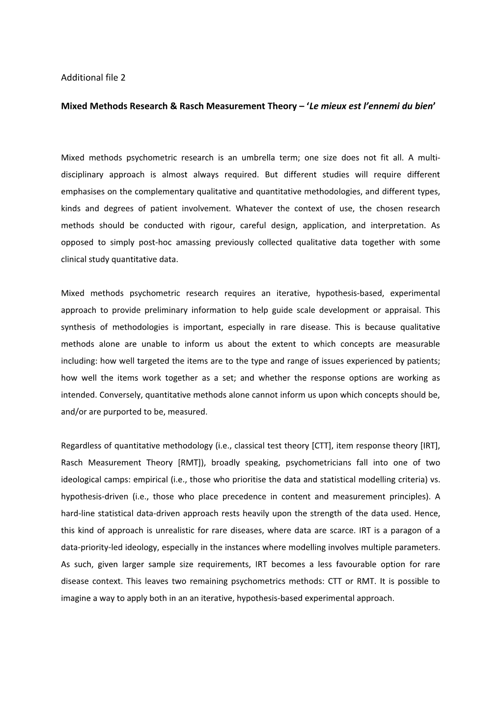 Mixed Methods Research Rasch Measurement Theory Le Mieux Est L Ennemi Du Bien