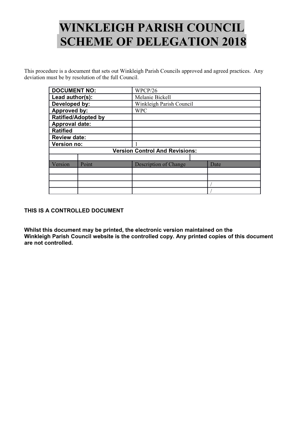 Winkleigh Parish Council Scheme of Delgation