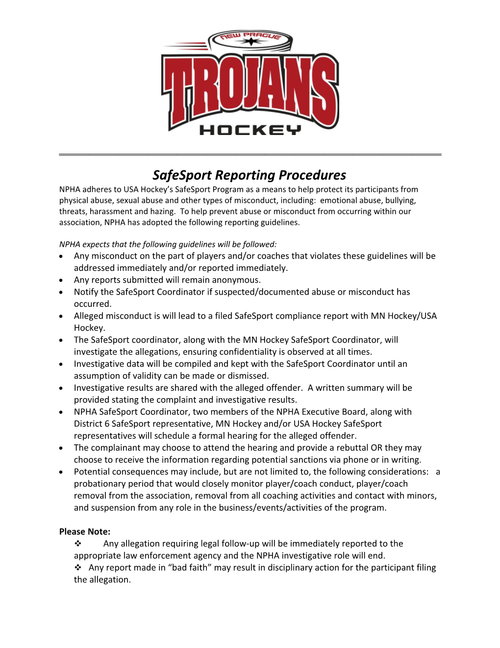 Safesport Reportingprocedures