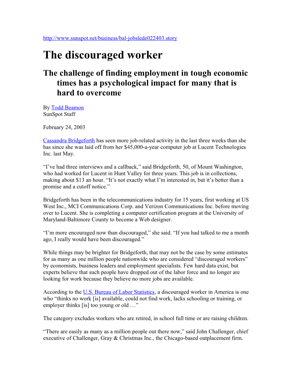The Discouraged Worker