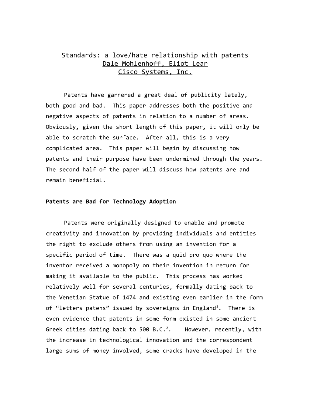 Standards: a Love/Hate Relationship with Patents