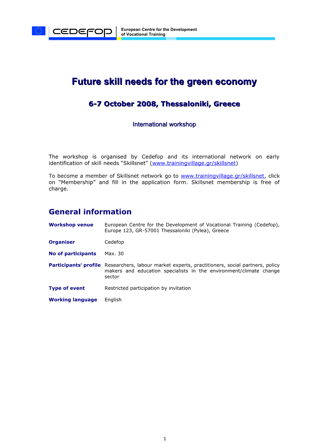 Future Skill Needs for the Green Economy